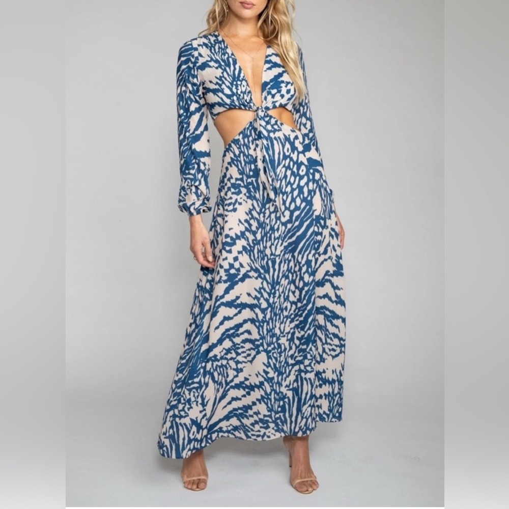 Blue and White Cutout Maxi Dress